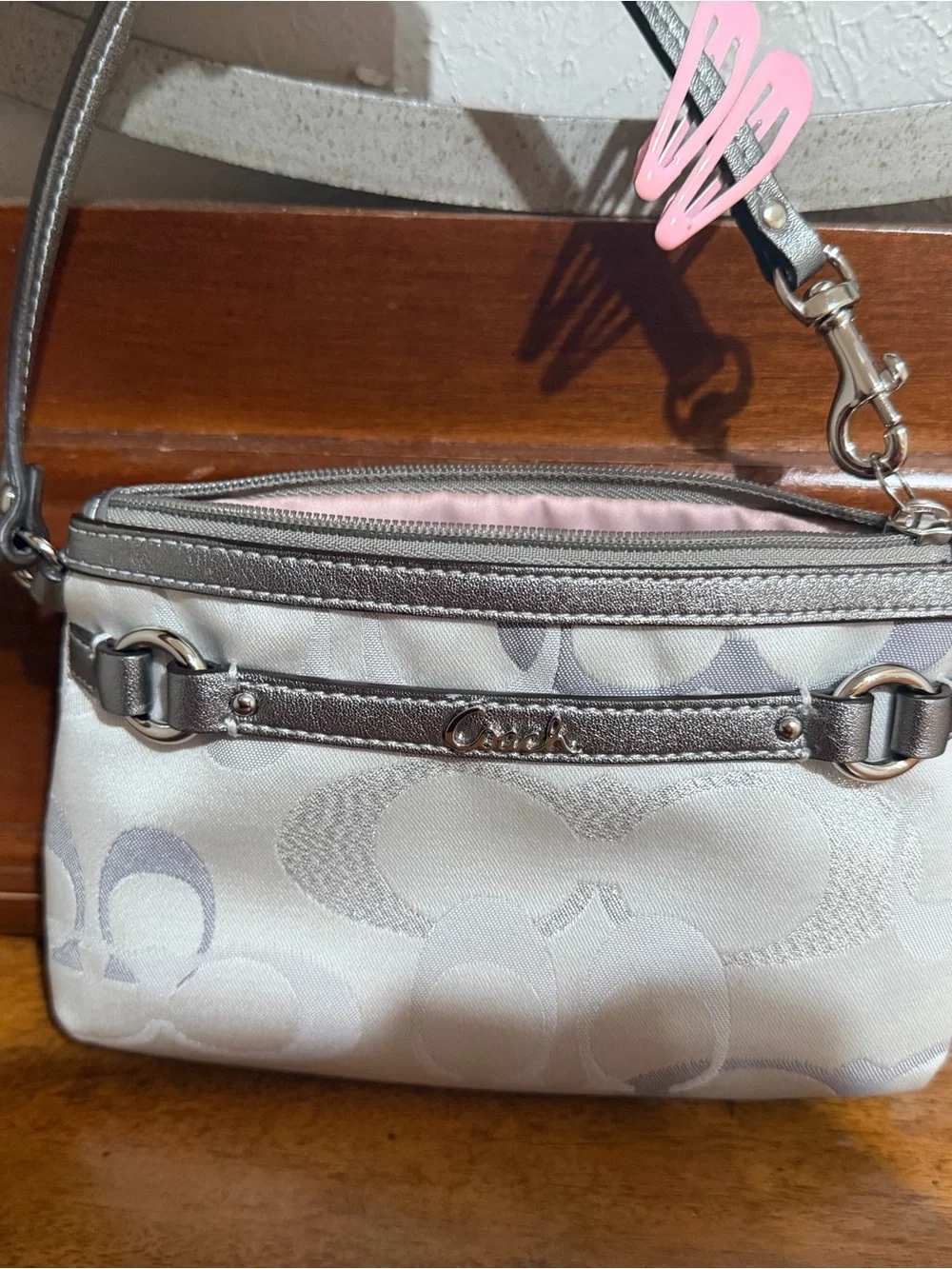 Coach Silver and Gray Signature Wristlet